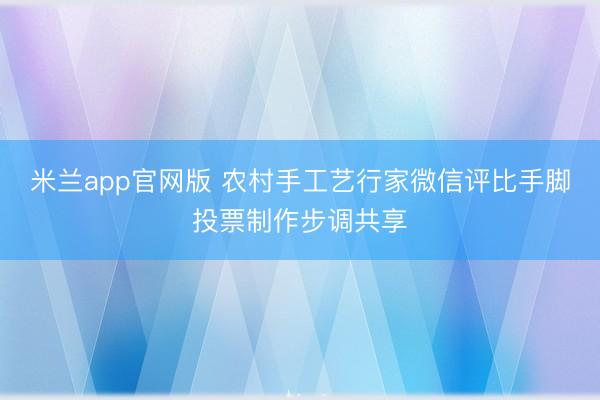 米兰app官网版 农村手工艺行家微信评比手脚投票制作步调共享